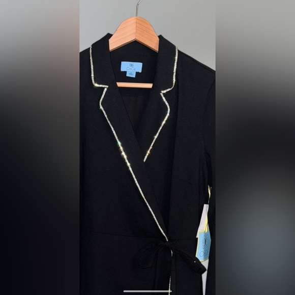 CeCe Women's Rhinestone Trim Long Sleeve Collared Wrap Dress - Picture 9 of 9